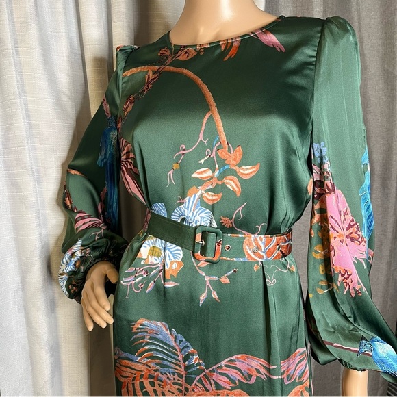Caballero Floral Green Satin Dress - Picture 4 of 15
